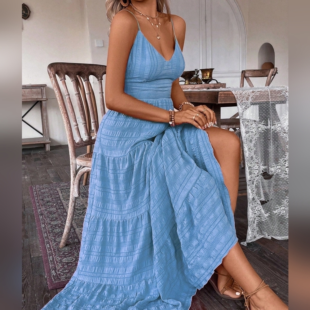 Summer Casual Backless Tie Strap Ruffle Hem Cami Dress - Picture 4 of 5